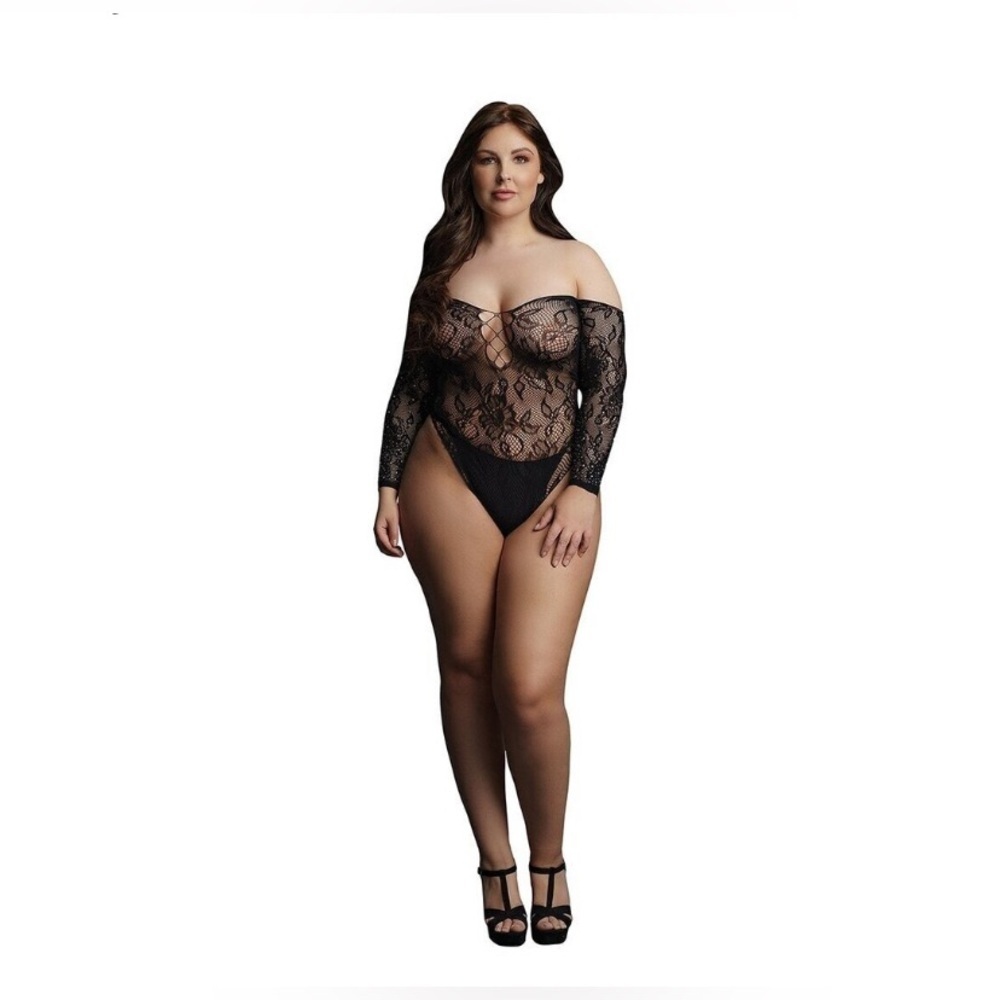 🦋B2G1🦋LE DÉSIR Black Rhinestone Crotchless Teddy Lingerie Bodysuit O/S QUEEN
